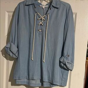 Jane and Delancey Light Blue Lace-Up Blouse